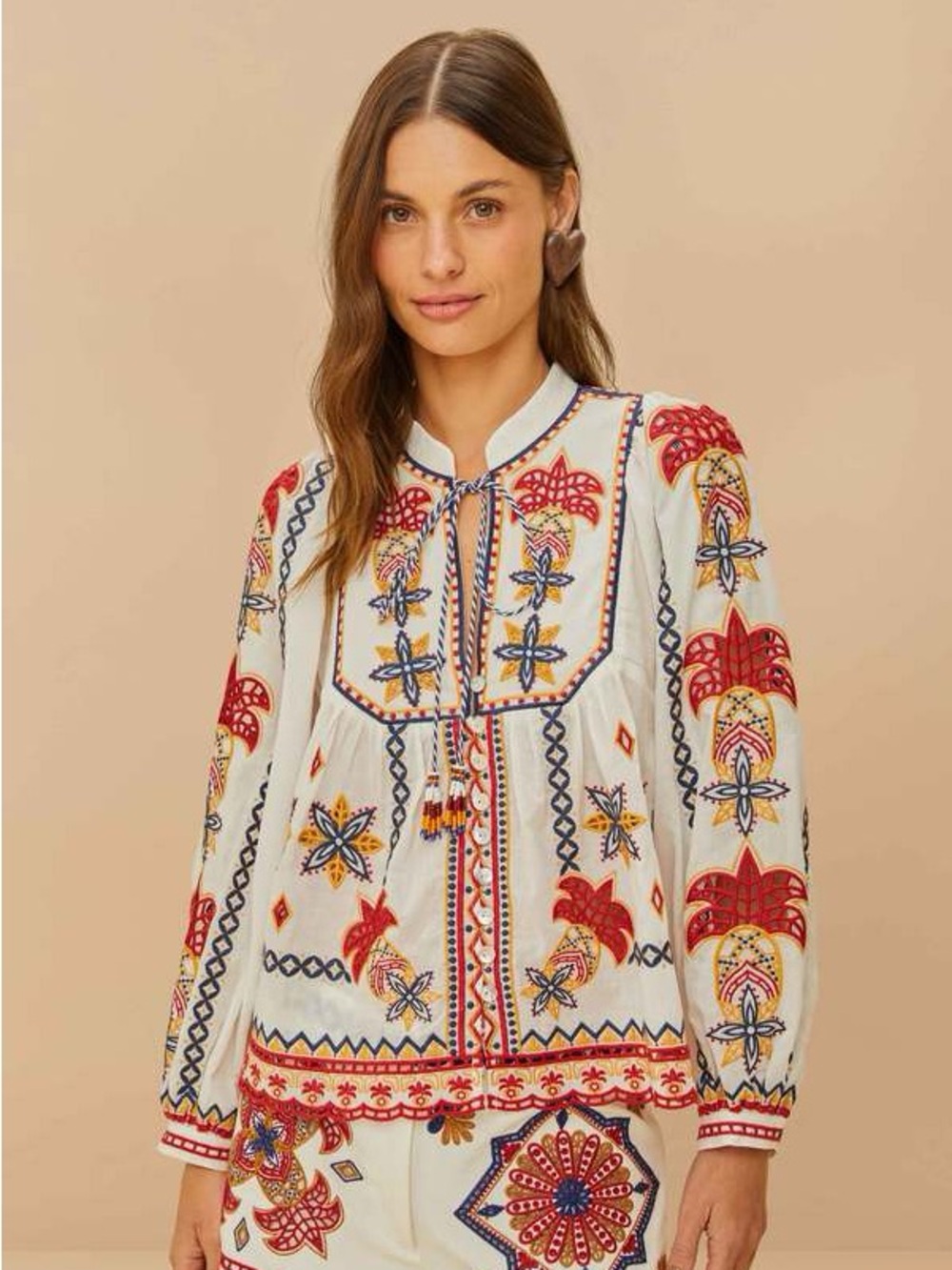 Farm Rio Mary’s Tiles Embroidered Top NWT
